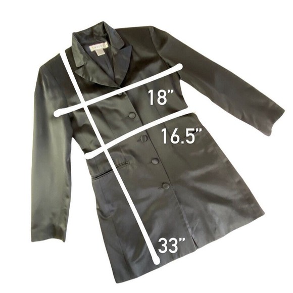 Vtg Tweeds Black Satin 5 Button Slit Long Sleeve Shoulder Pads Blazer Jacket 6 - Picture 10 of 14